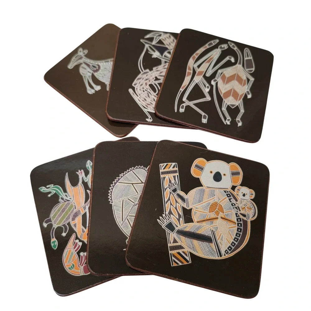 Australian Aboriginal Art Aust Tabs Designs Coasters Set 6‎ Brown